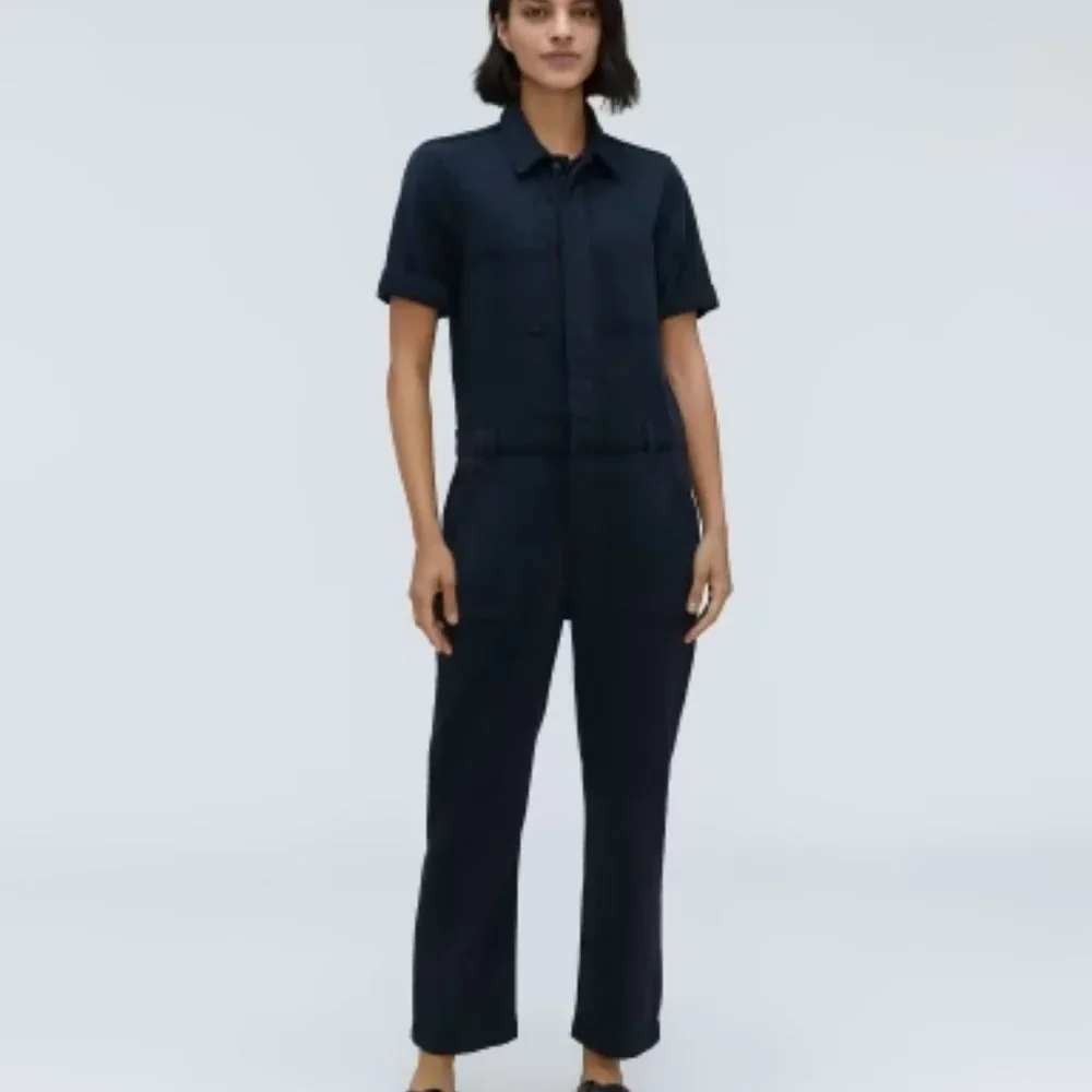 Everlane Navy Short-Sleeve Utility Jumpsuit